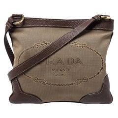 Prada Beige/Brown Logo Jacquard Fabric and Leather Crossbody Bag