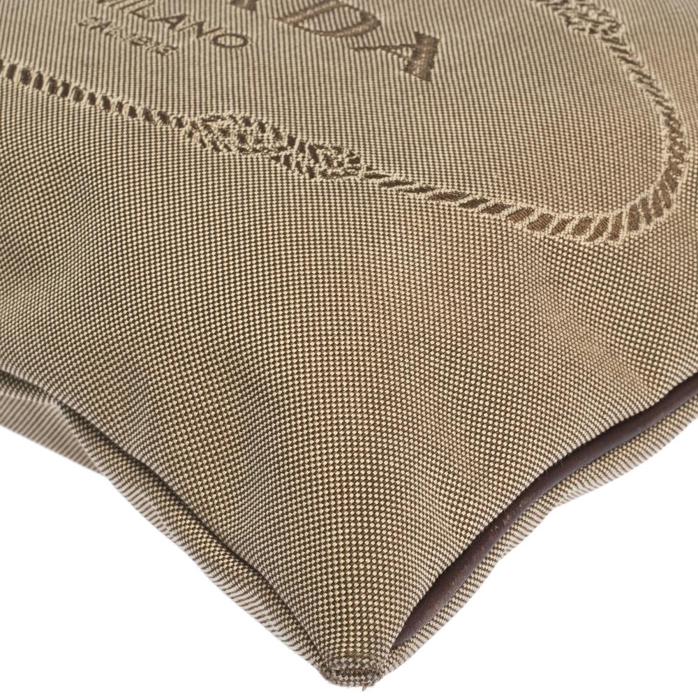 Prada Beige/Brown Logo Jacquard Fabric and Leather Messenger Bag 2