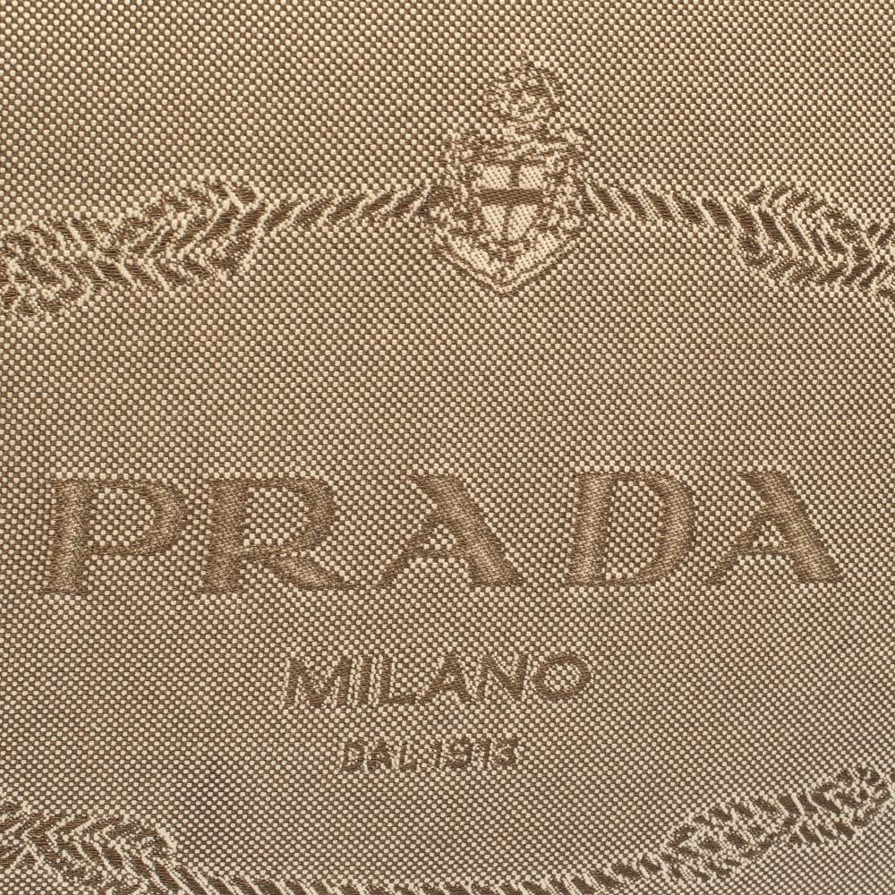 Gray Prada Beige/Brown Logo Jacquard Fabric and Leather Messenger Bag