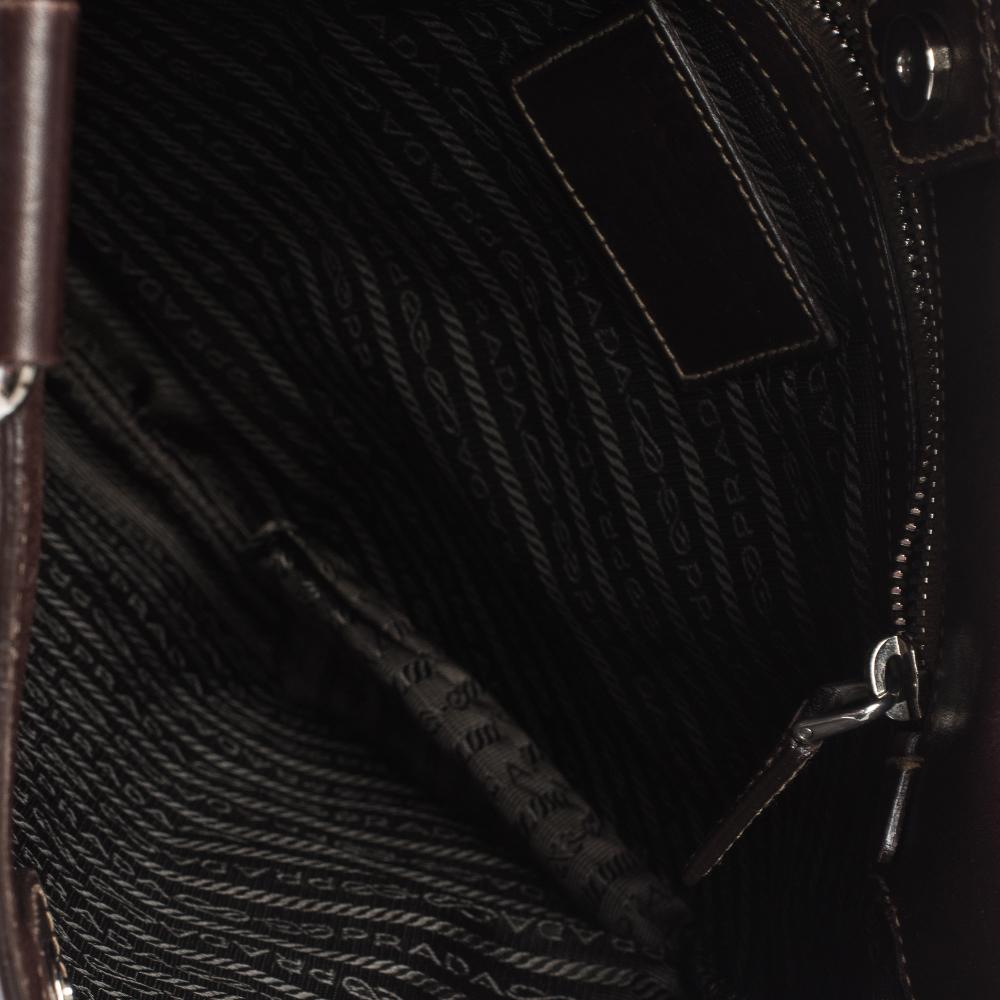 Prada Beige/Brown Logo Jacquard Fabric and Leather Messenger Bag In Good Condition In Dubai, Al Qouz 2