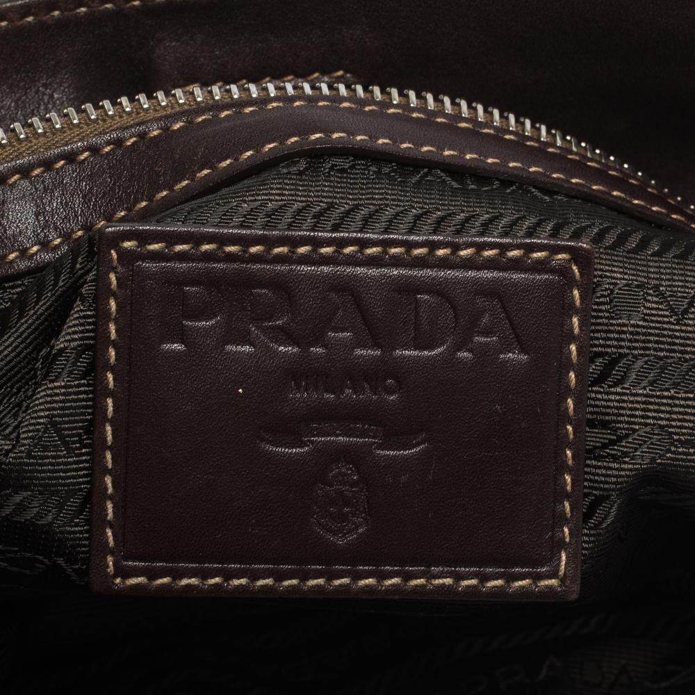 Women's Prada Beige/Brown Logo Jacquard Fabric and Leather Messenger Bag