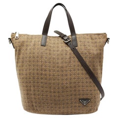 Beige/Braune bedruckte Segeltuch-Tasche von Prada