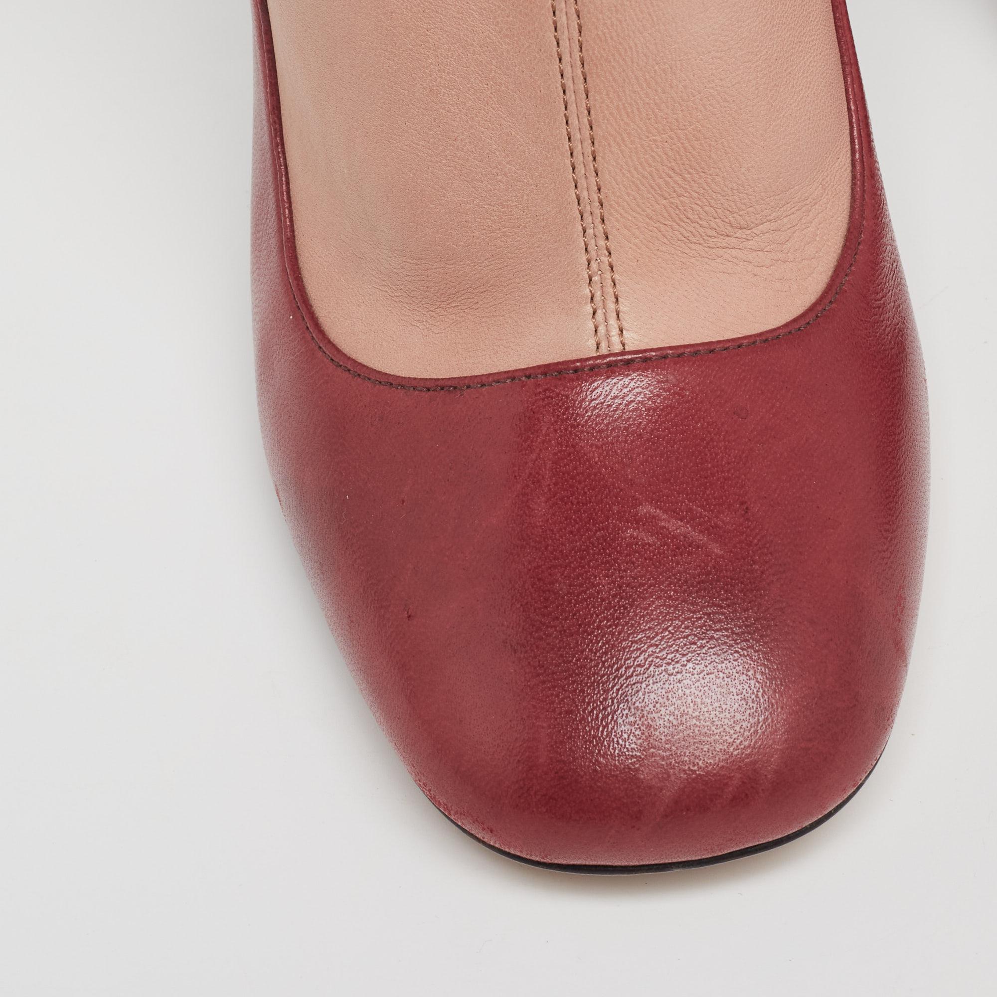 Prada Beige/Burgundy Leather Mid Calf Length Boots Size 39 2