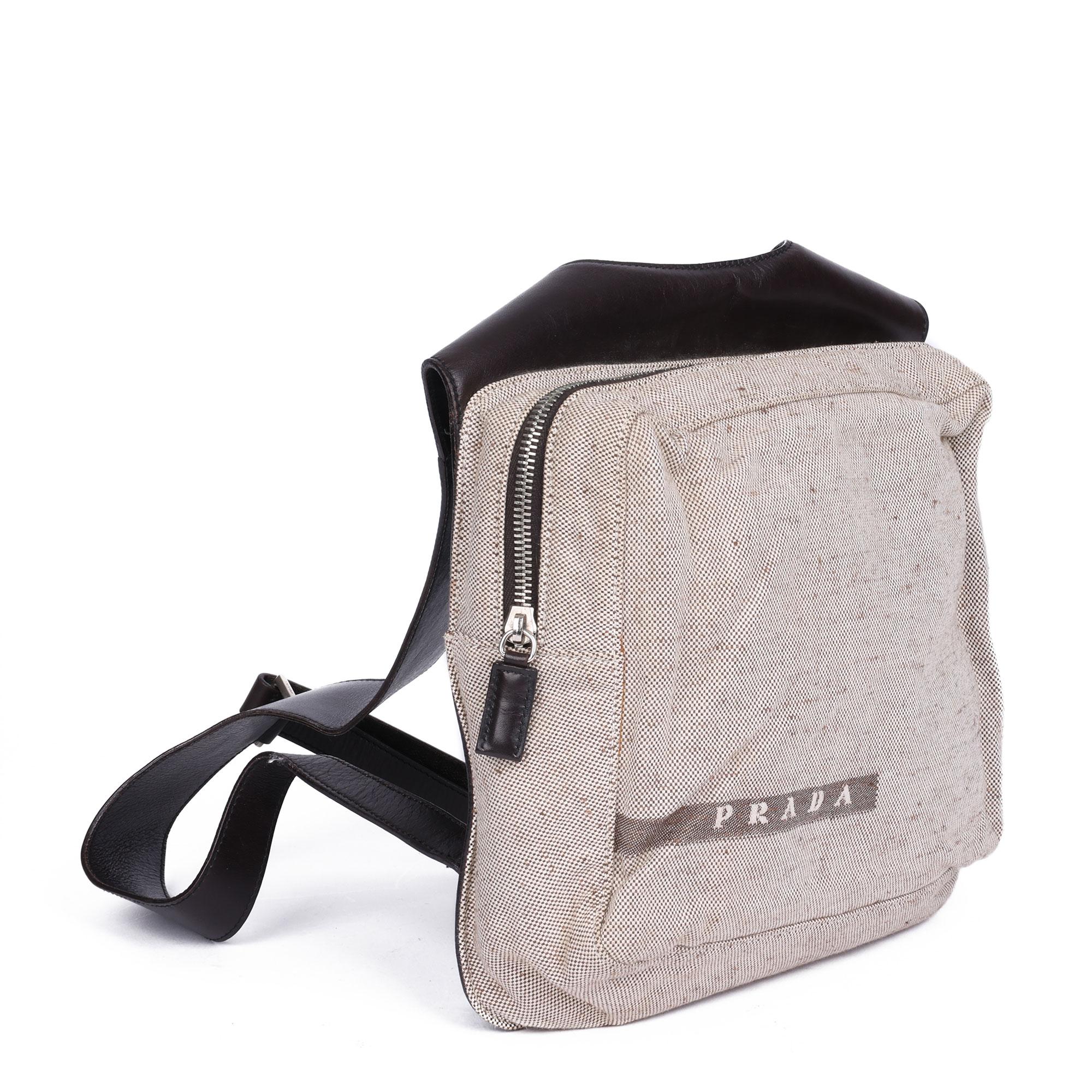 Prada Beige Canvas & Braunes Leder Vintage Chest Rig Rucksack 6