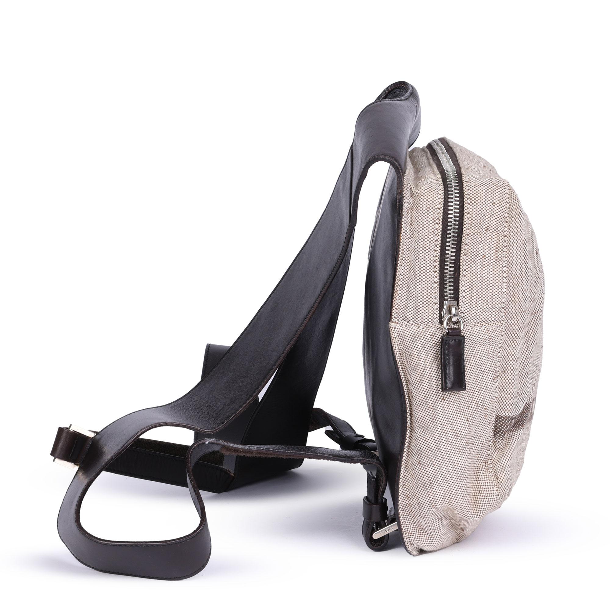 Prada Beige Canvas & Braunes Leder Vintage Chest Rig Rucksack 8
