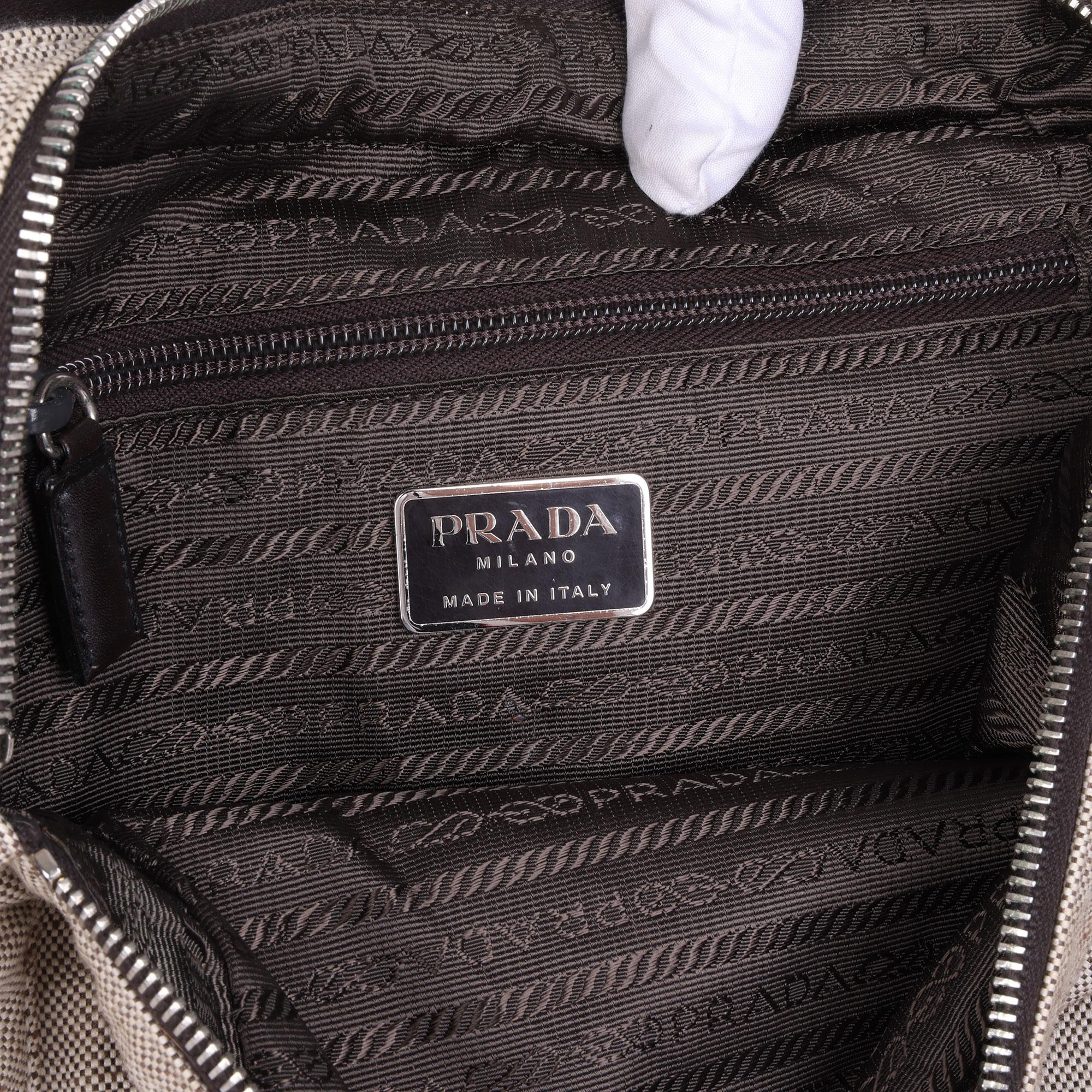 Gray Prada Beige Canvas & Brown Leather Vintage Chest Rig Backpack