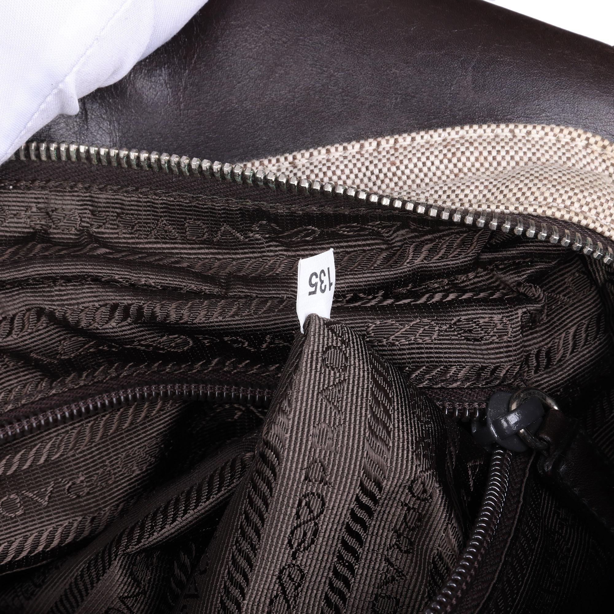 Prada Beige Canvas & Brown Leather Vintage Chest Rig Backpack In Good Condition In Bishop's Stortford, Hertfordshire
