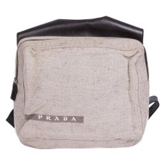 Prada Beige Canvas & Braunes Leder Vintage Chest Rig Rucksack