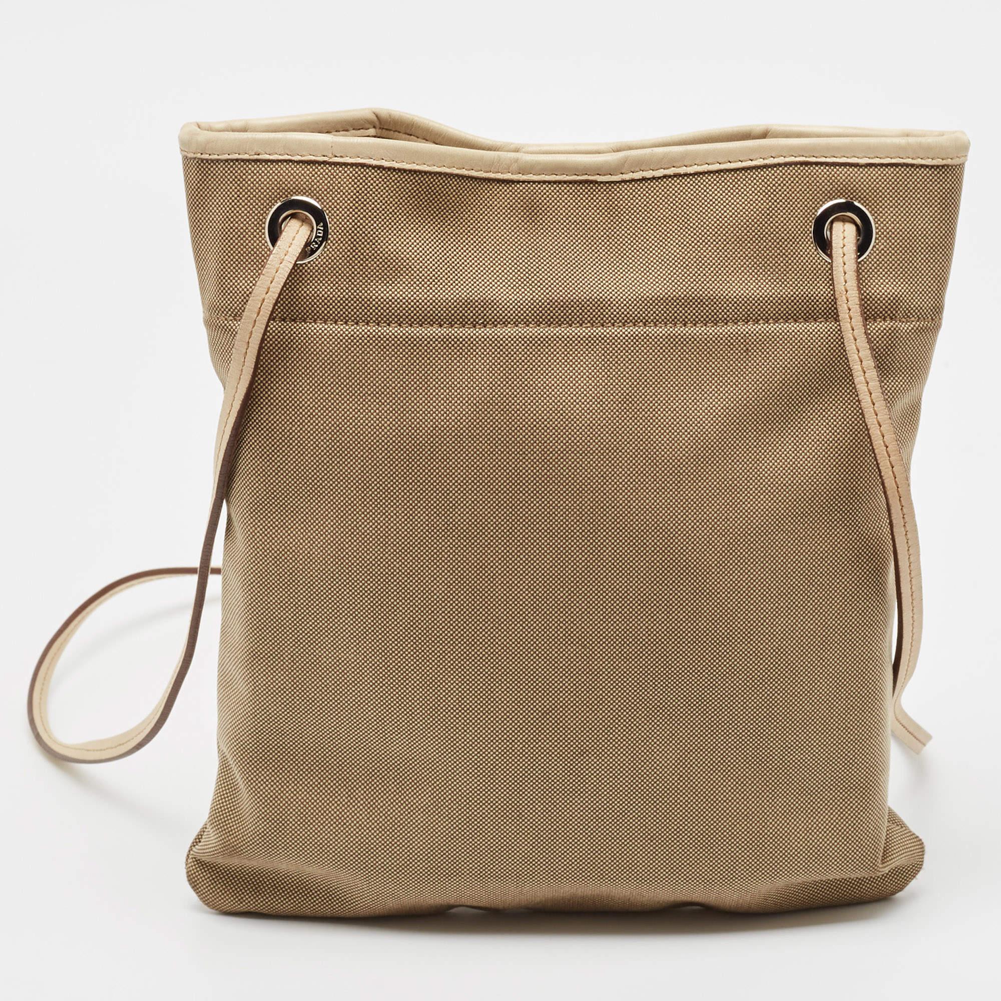 Women's Prada Beige Canvas Jacquard Logo Crossbody Bag