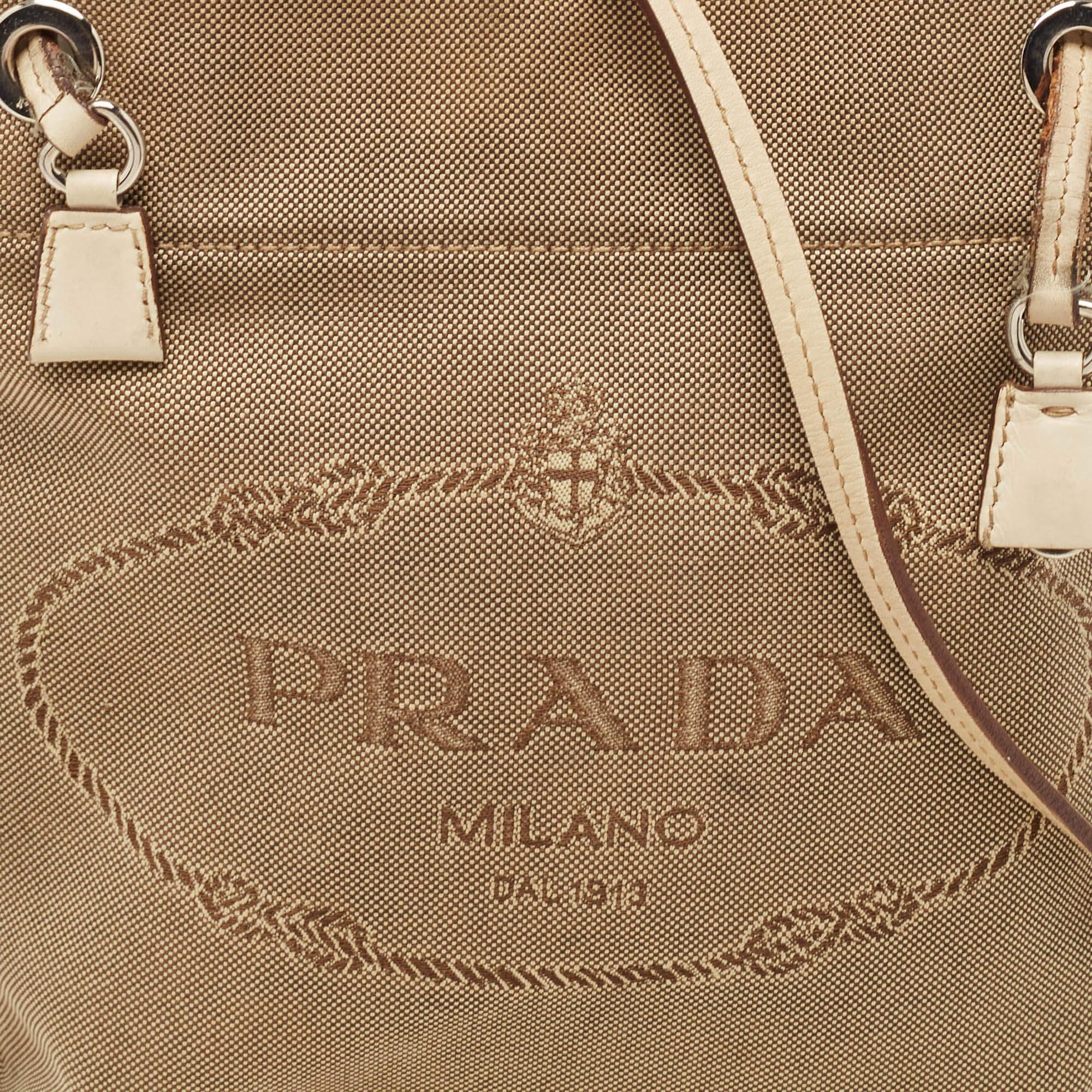 Prada Beige Canvas Jacquard Logo Crossbody Bag 1