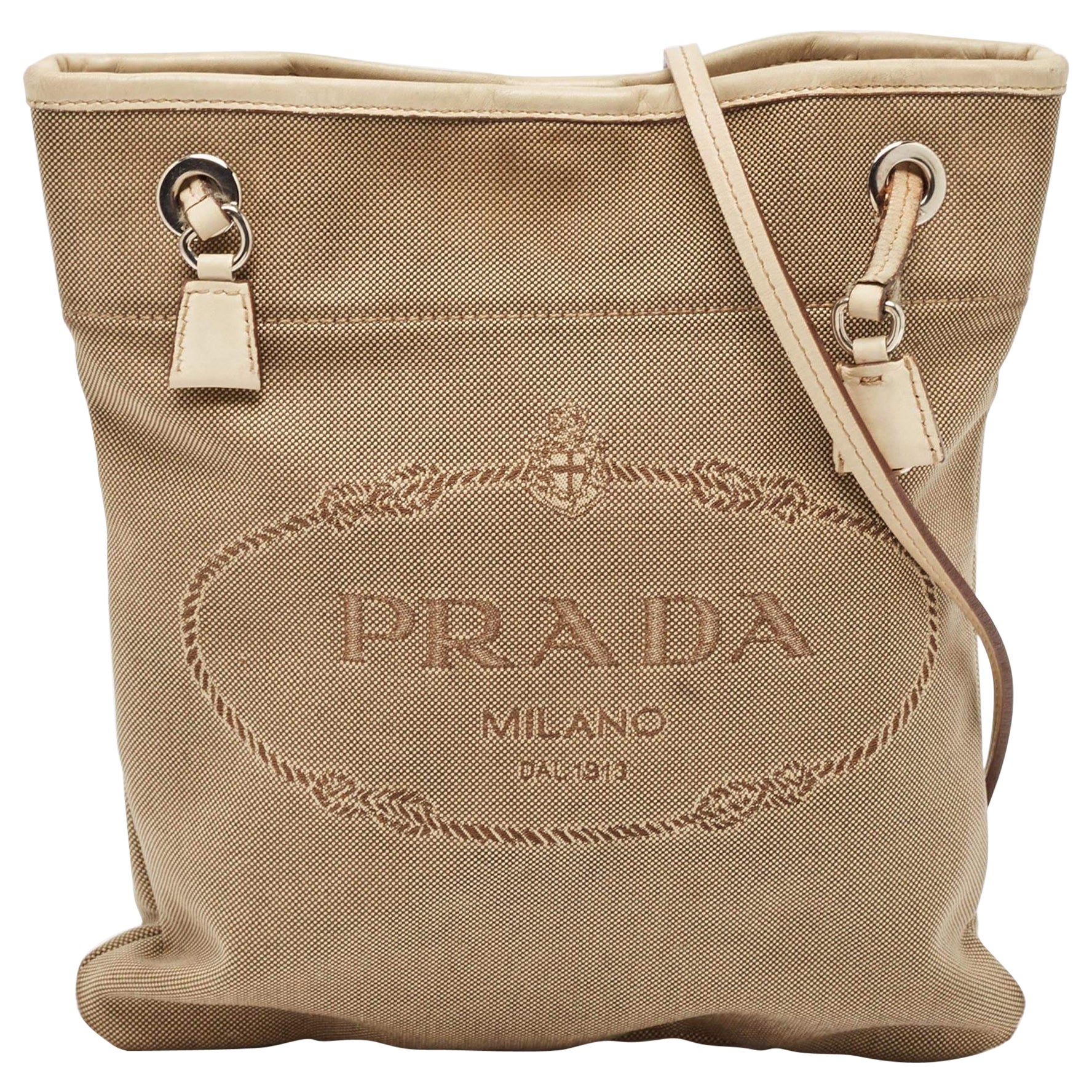 Prada Beige Canvas Jacquard Logo Crossbody Bag