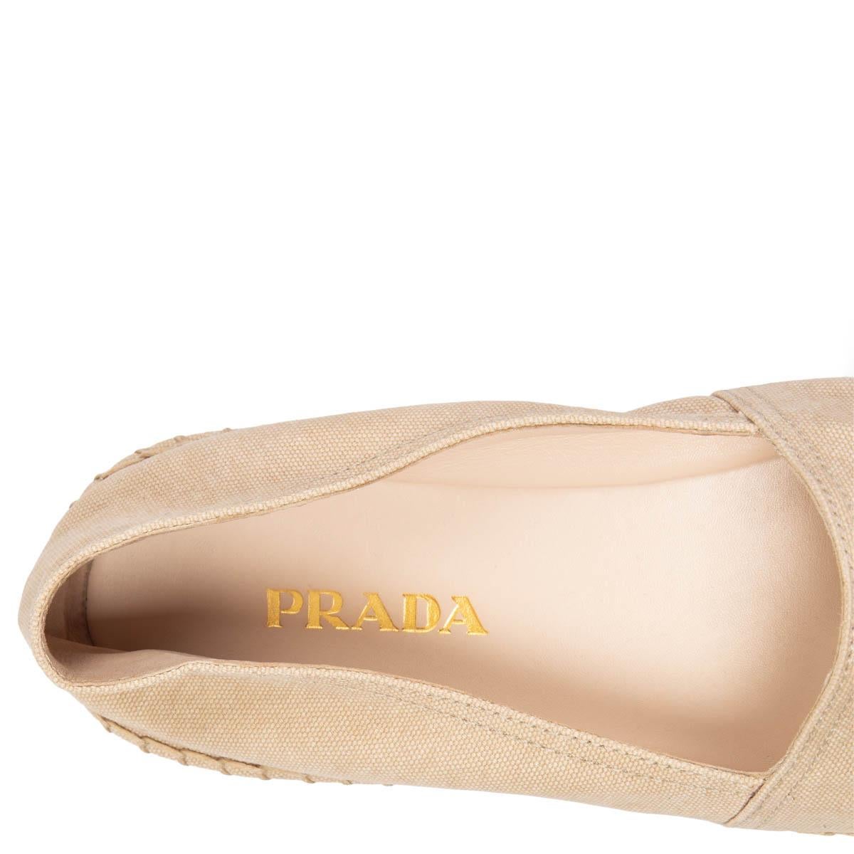 Beige PRADA beige canvas LOGO EMBROIDERED Espadrilles Flats Shoes 40 For Sale