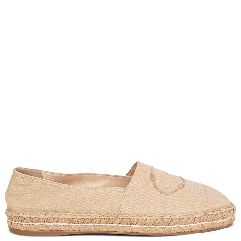 PRADA beige canvas LOGO EMBROIDERED Espadrilles Flats Shoes 40 For Sale at  1stDibs
