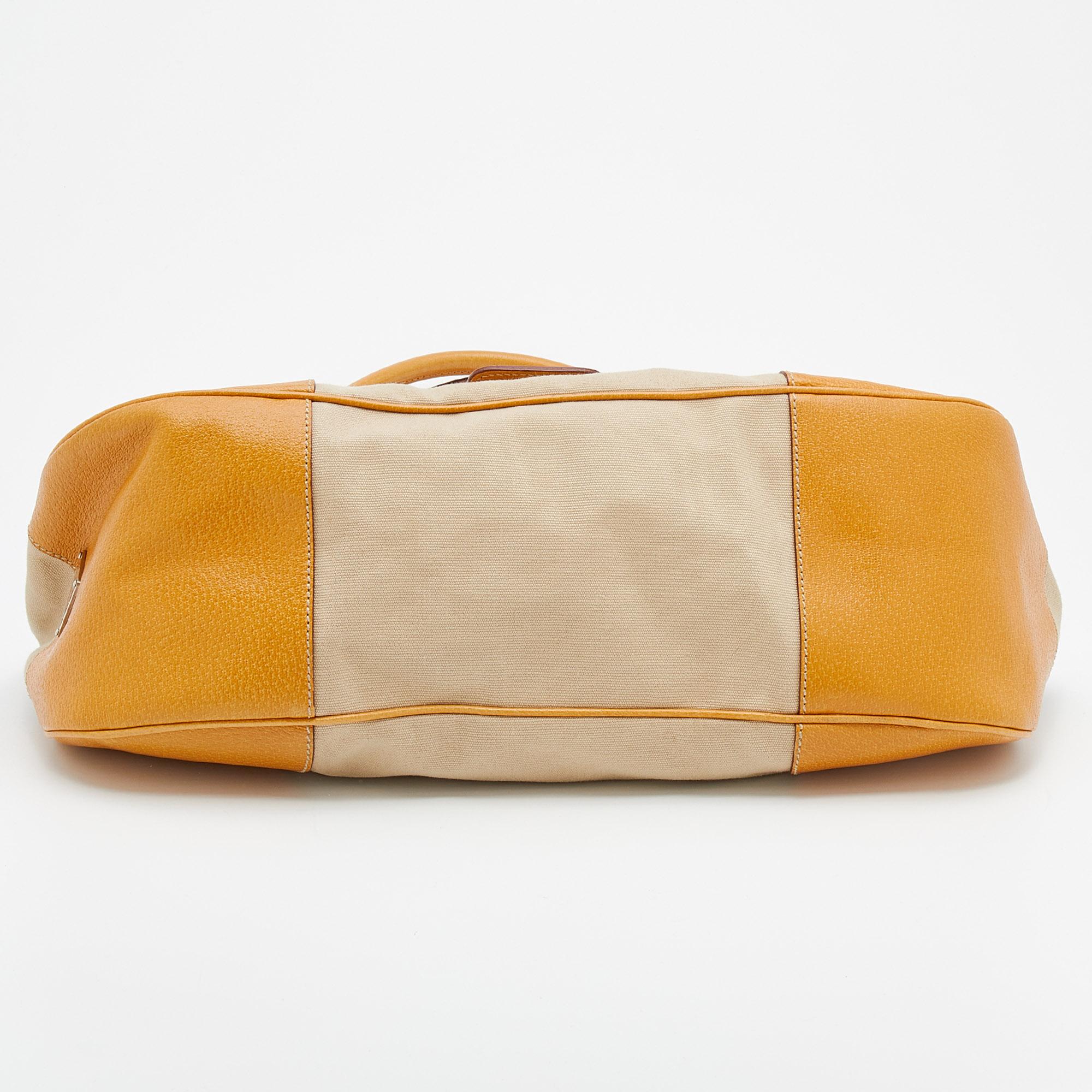 Prada Beige/Caramel Brown Canvas And Leather Shoulder Bag 6