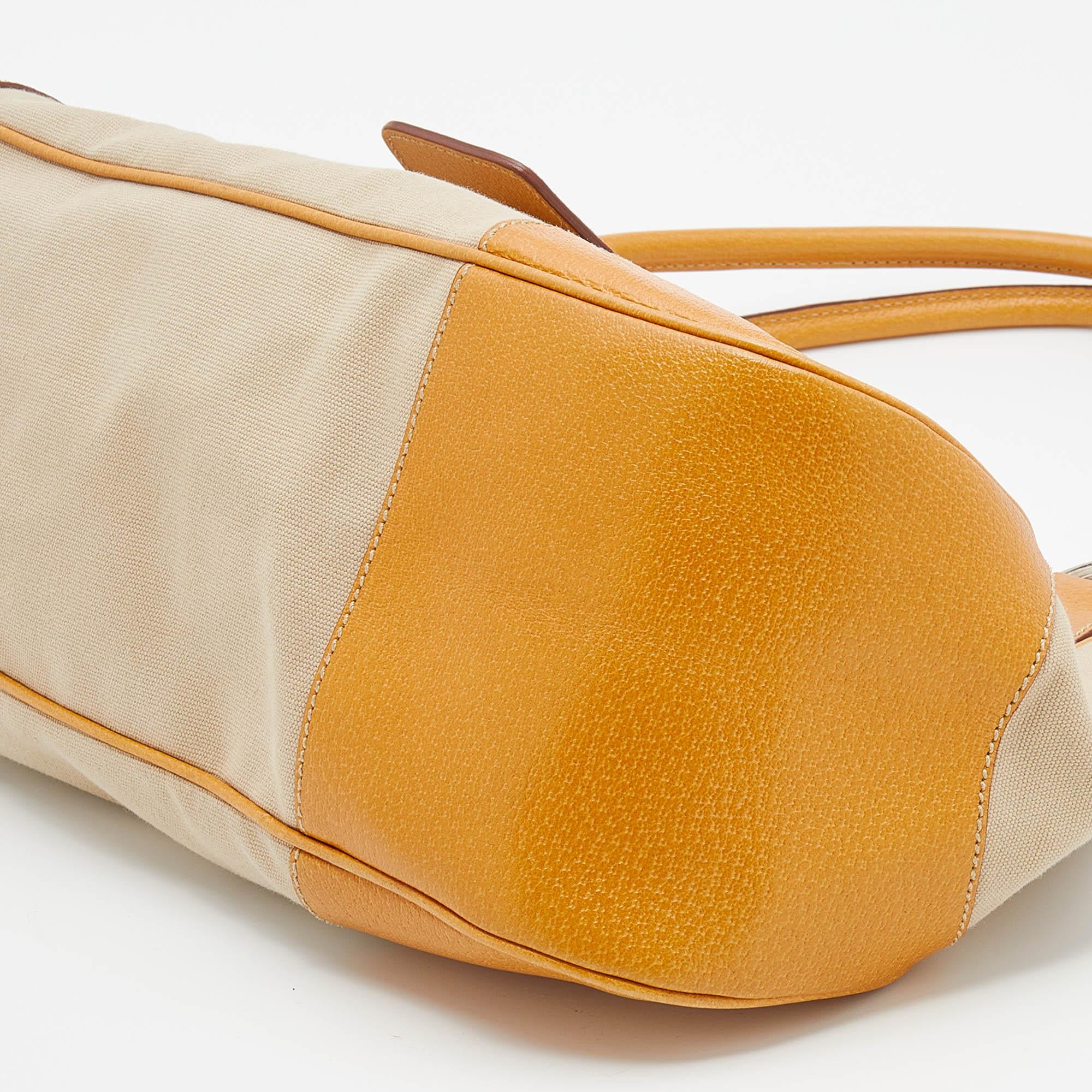 Prada Beige/Caramel Brown Canvas And Leather Shoulder Bag 2