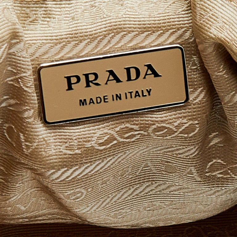 Prada Beige/Caramel Brown Canvas And Leather Shoulder Bag For Sale 5