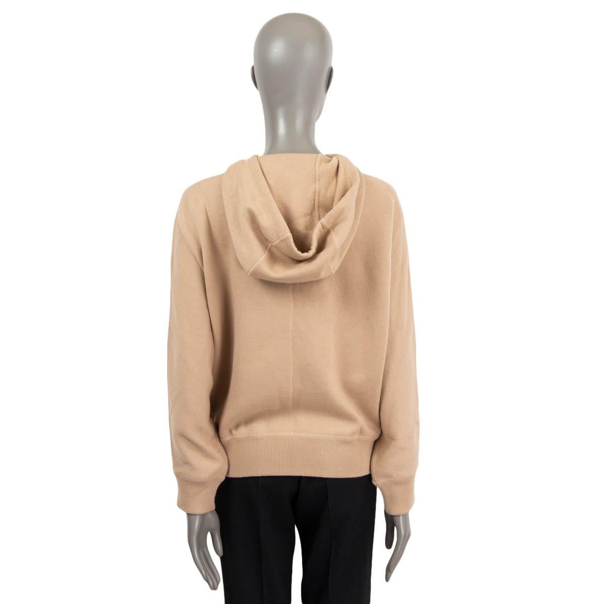 Beige PRADA beige cashmere INTARSIA LOGO ZIP FRONT HOODED Cardigan Sweater 38 XS For Sale