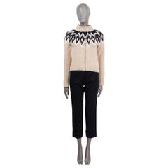 PRADA beige cashmere & wool FAIR ISLE ZIP FRONT Cardigan Sweater 38 XS