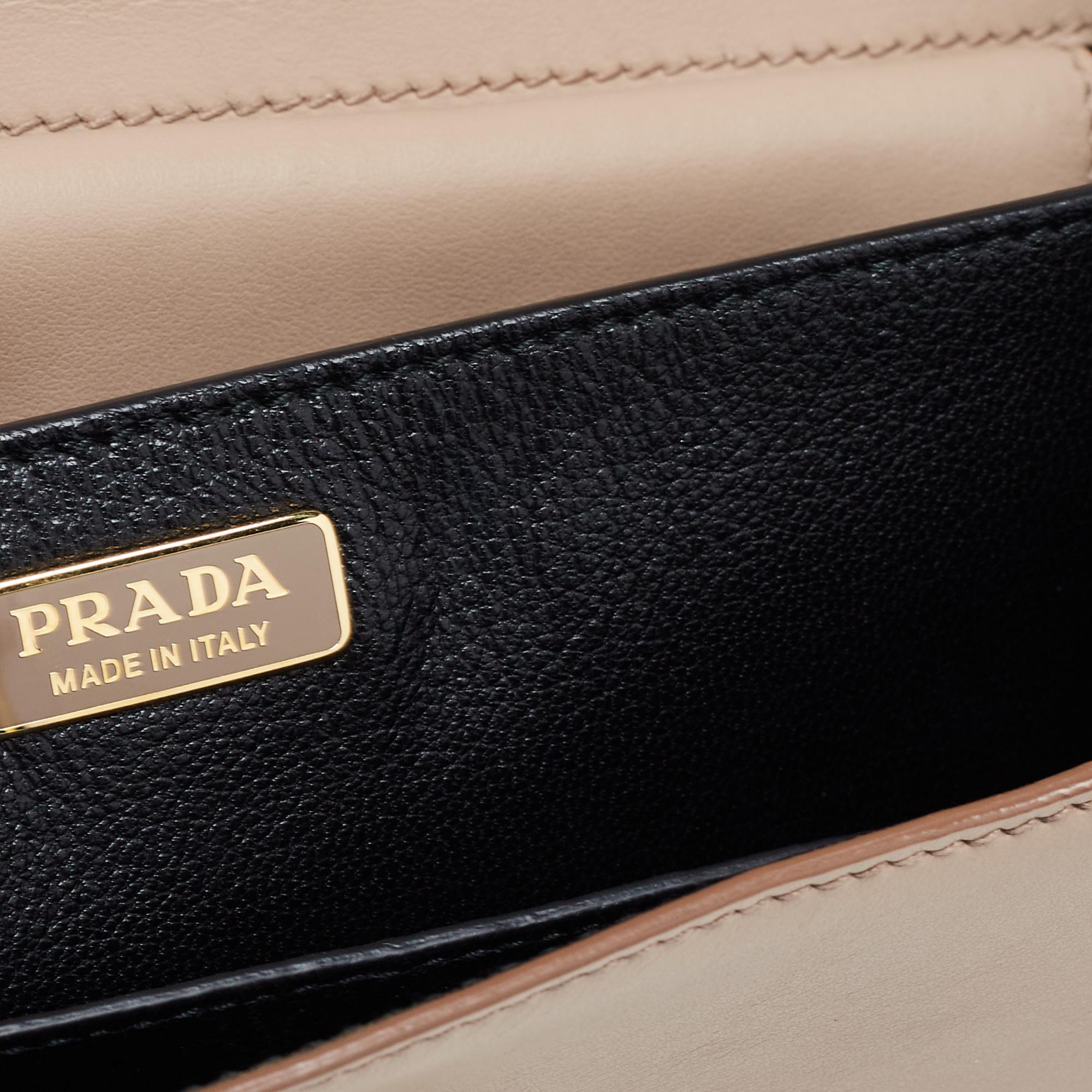 Prada Beige City Calf and Saffiano Leather Cahier Flap Shoulder Bag 2
