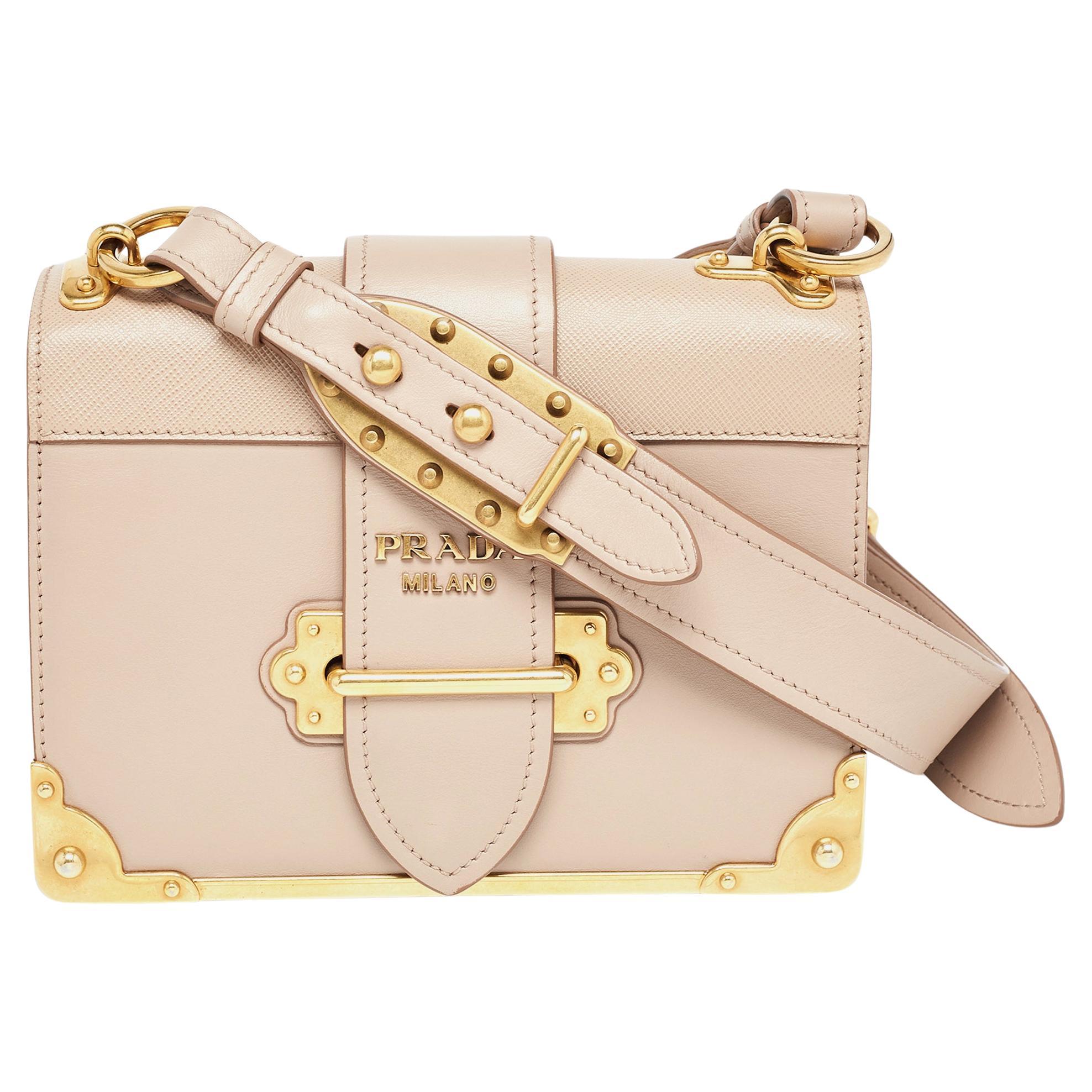 Prada Beige City Calf and Saffiano Leather Cahier Flap Shoulder Bag