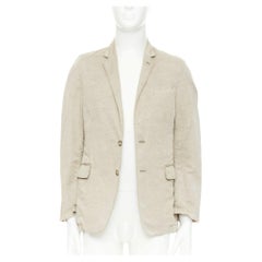 PRADA beige coated linen cotton flap pockets two button relaxed blazer IT48 M