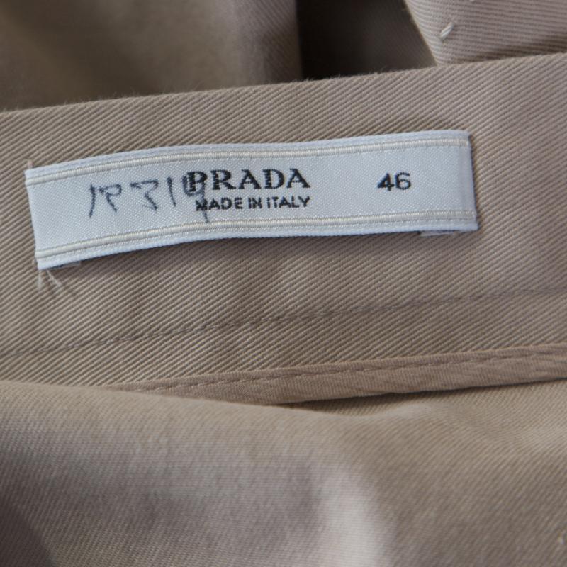 Women's Prada Beige Cotton Contrast Top Stitch Detail Midi Skirt L