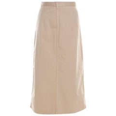 Prada Beige Cotton Contrast Top Stitch Detail Midi Skirt L