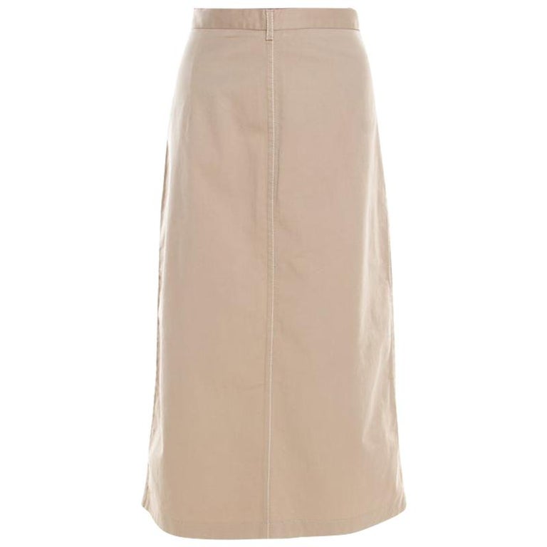 Prada Beige Cotton Contrast Top Stitch Detail Midi Skirt L at 1stDibs