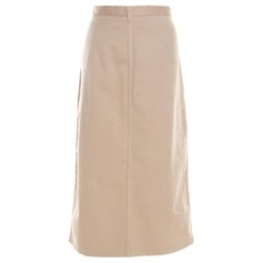 Prada Beige Cotton Contrast Top Stitch Detail Midi Skirt L