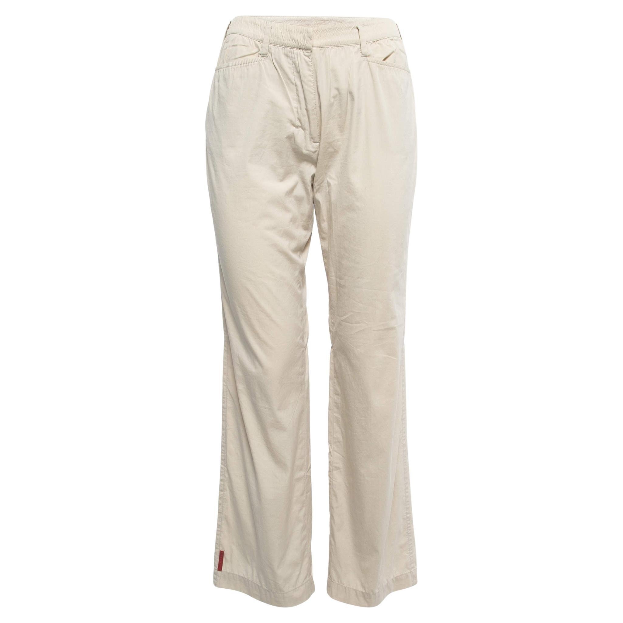 Prada Beige Cotton Wide Leg Trousers S Waist 26" For Sale