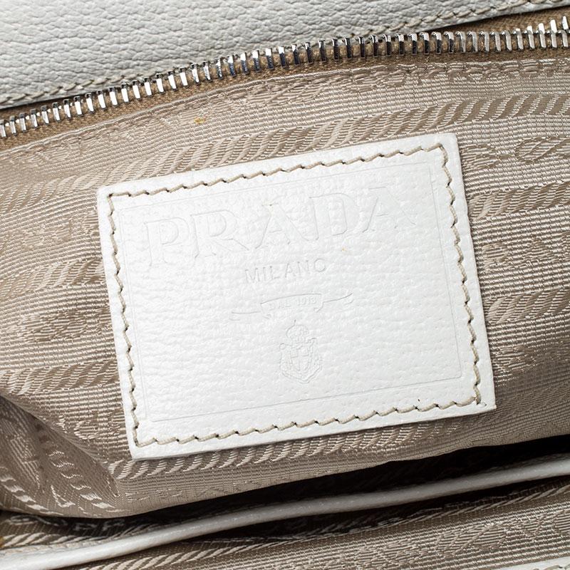 Prada Beige/Cream Canvas and Leather Kiss Lock Satchel 1