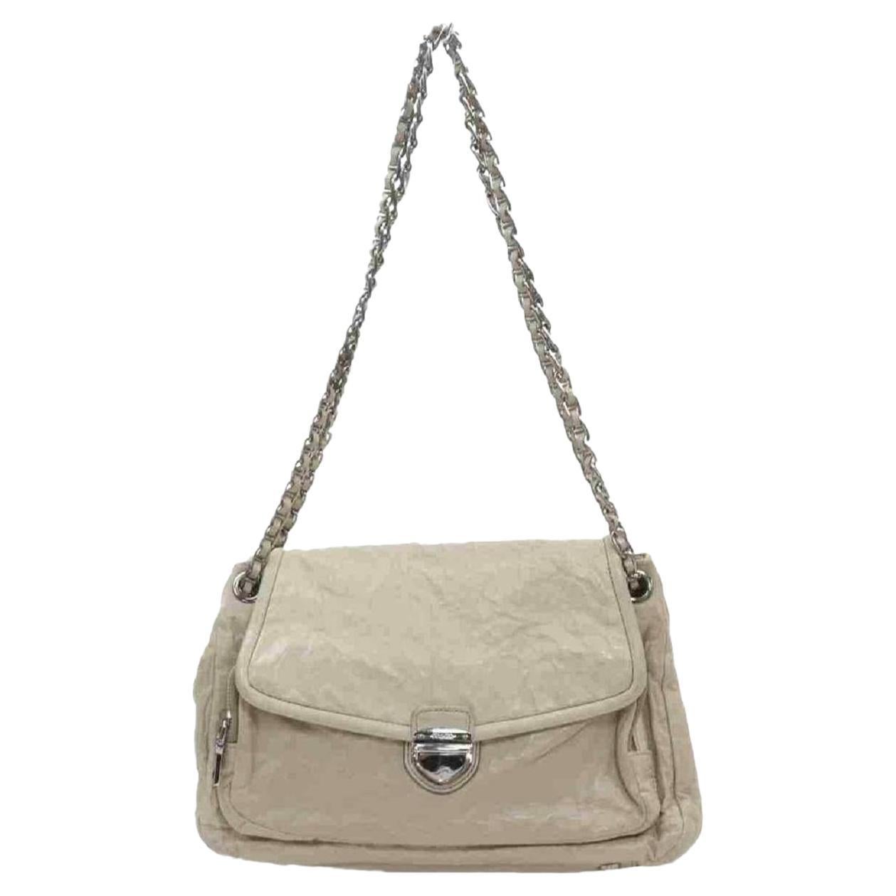 Prada Beige-cream Chain Flap 873003 Cream Leather Shoulder Bag