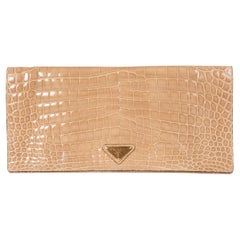PRADA beige CROCODILE LONG FLAP Clutch Bag