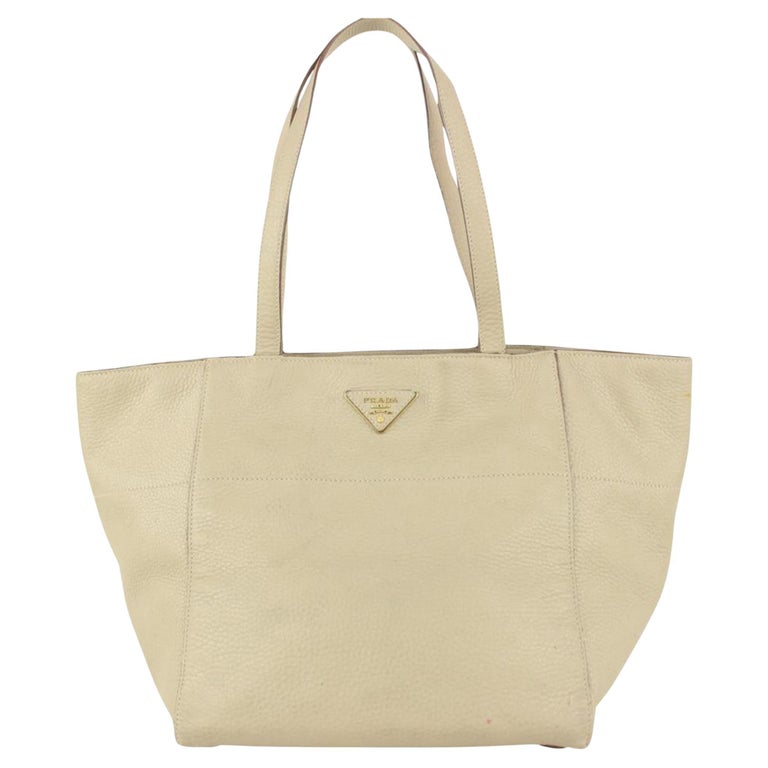 Prada Beige Daino Vitello Leather Shopper Tote Bag 1PR617a