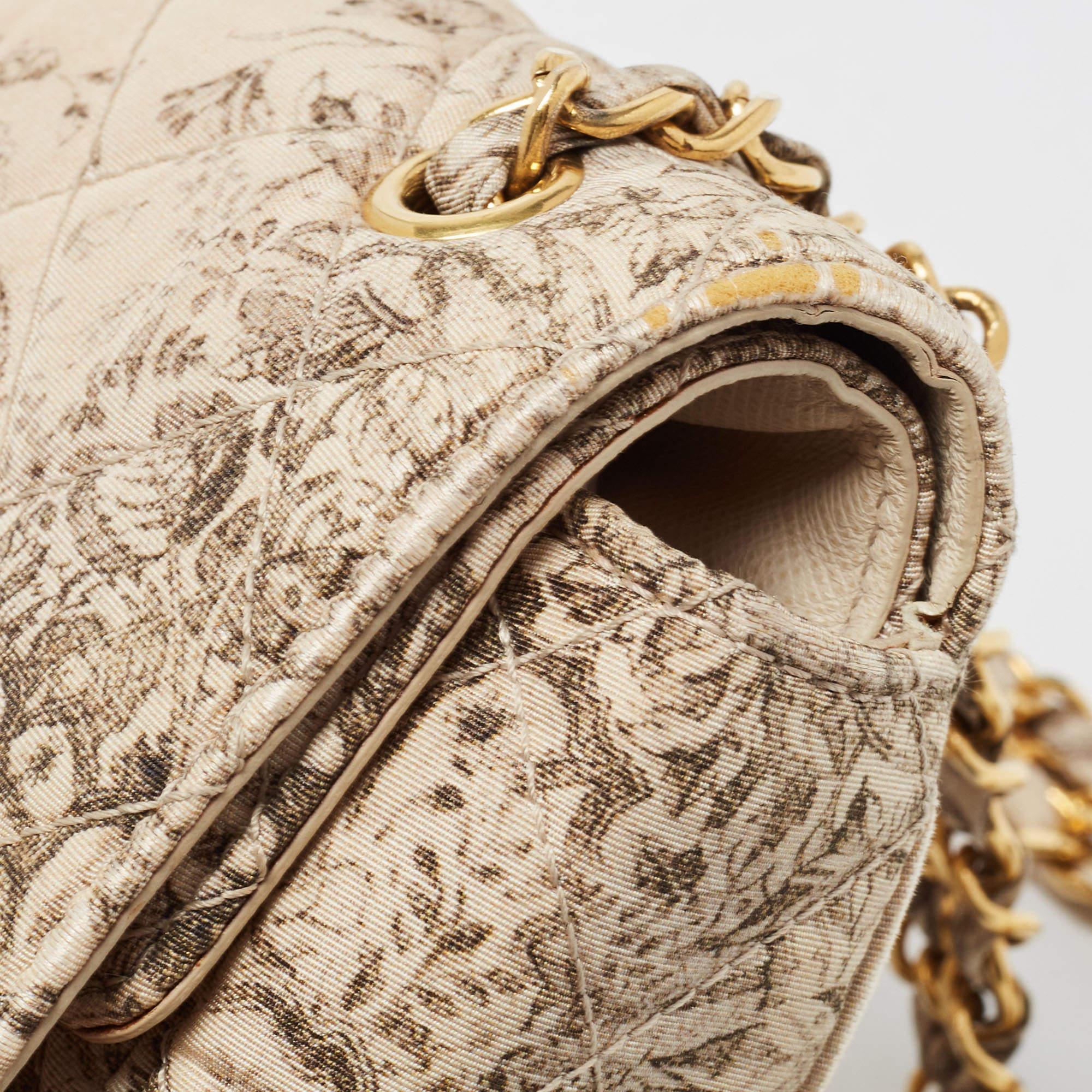 Prada Beige Floral Print Quilted Satin Flap Chain Bag 11