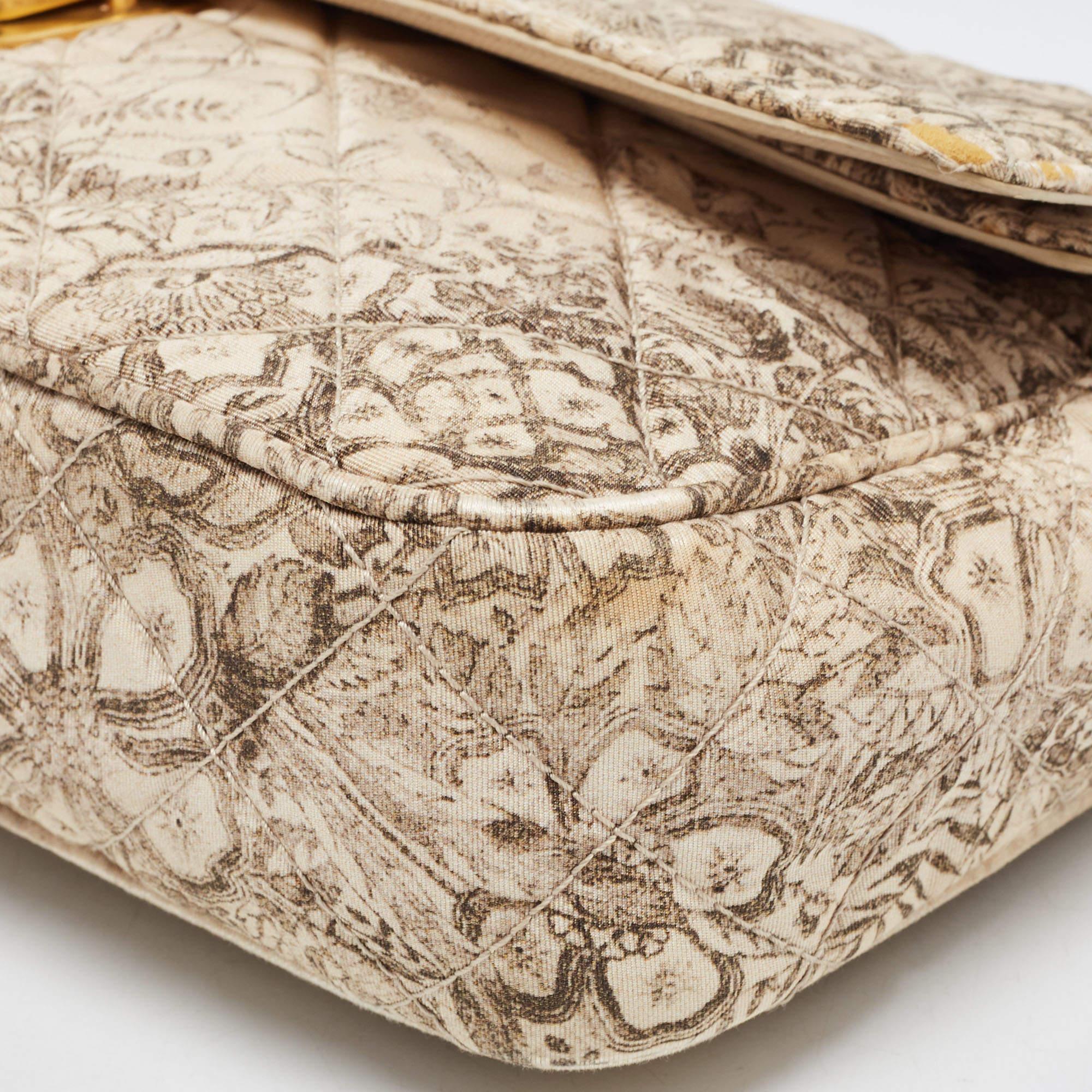Prada Beige Floral Print Quilted Satin Flap Chain Bag 15