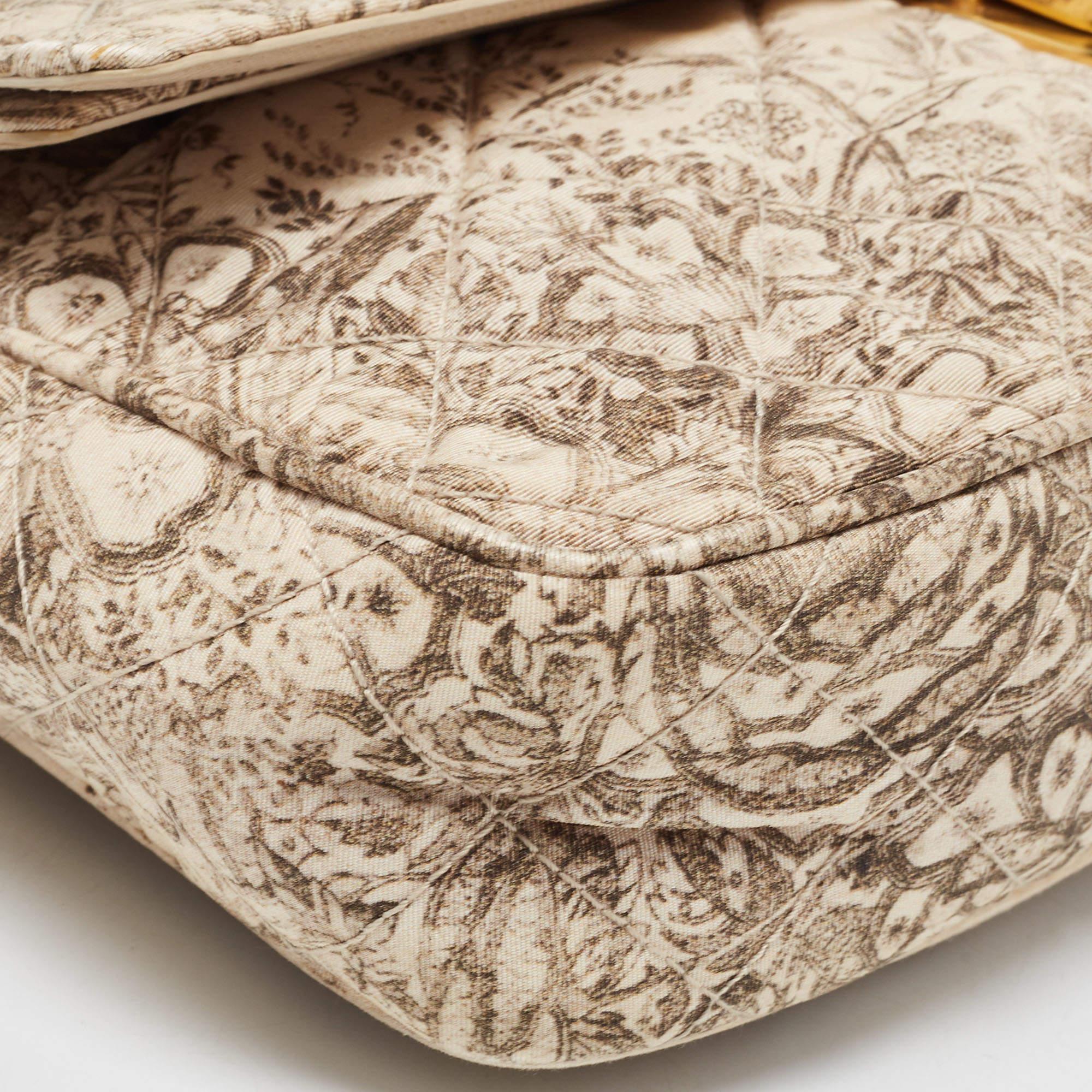 Prada Beige Floral Print Quilted Satin Flap Chain Bag 16