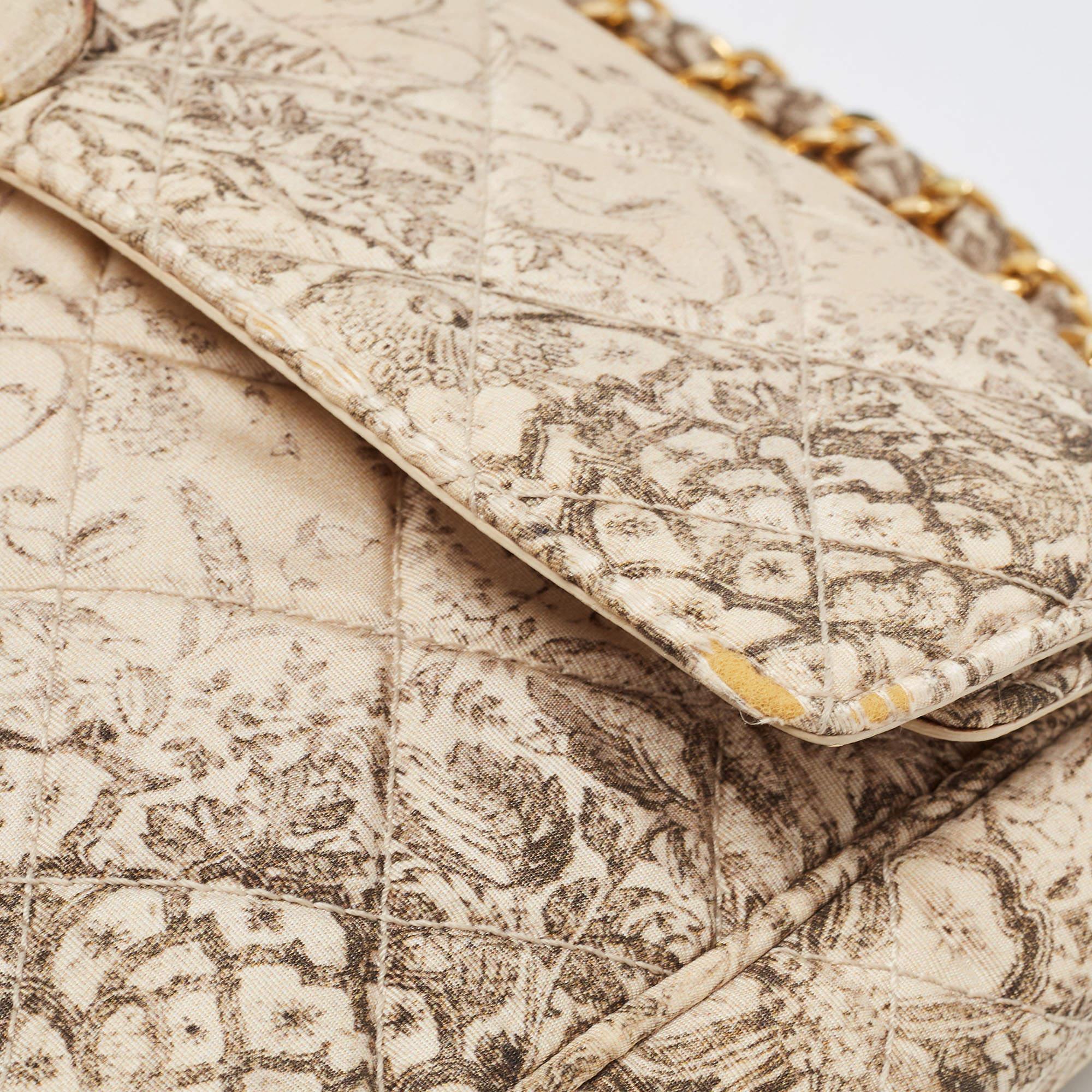 Prada Beige Floral Print Quilted Satin Flap Chain Bag 2