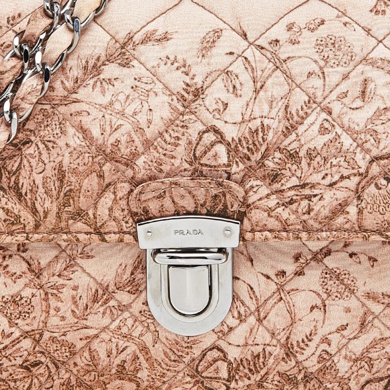 Women's Prada Beige Floral Print Quilted Silk Flap Shoulder Bag