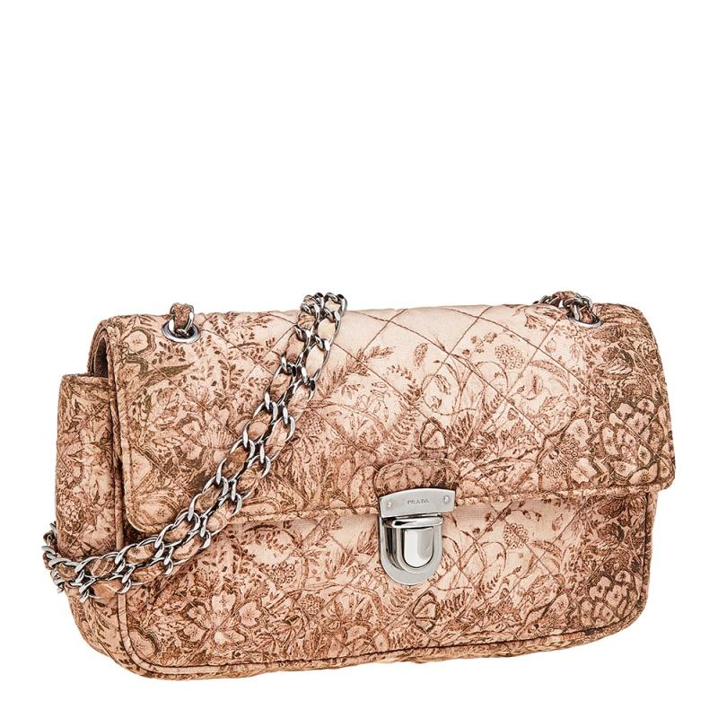 Prada Beige Floral Print Quilted Silk Flap Shoulder Bag 1