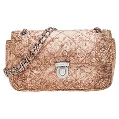 Prada Beige Floral Print Quilted Silk Flap Shoulder Bag