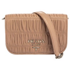 Prada Beige Gaufre Leather Flap Chain Shoulder Bag