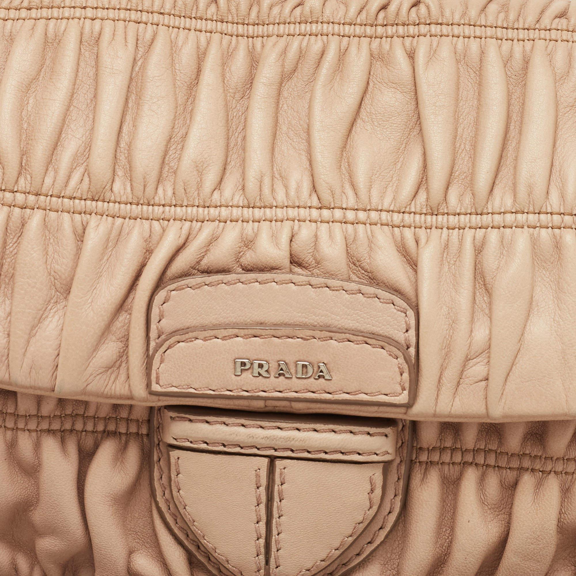 Prada Beige Gaufre Leather Logo Flap Chain Shoulder Bag 6