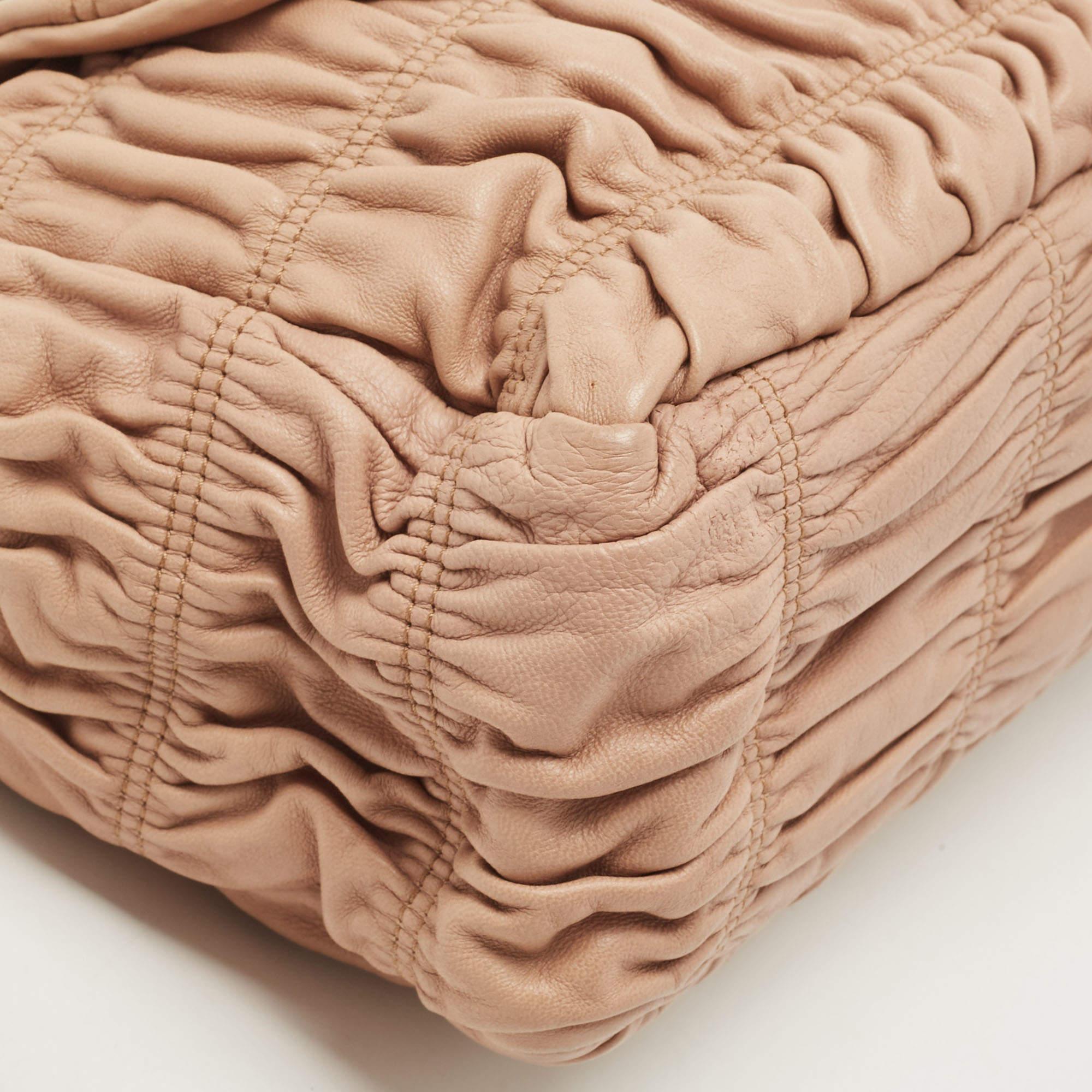 Prada Beige Gaufre Leather Logo Flap Chain Shoulder Bag 4