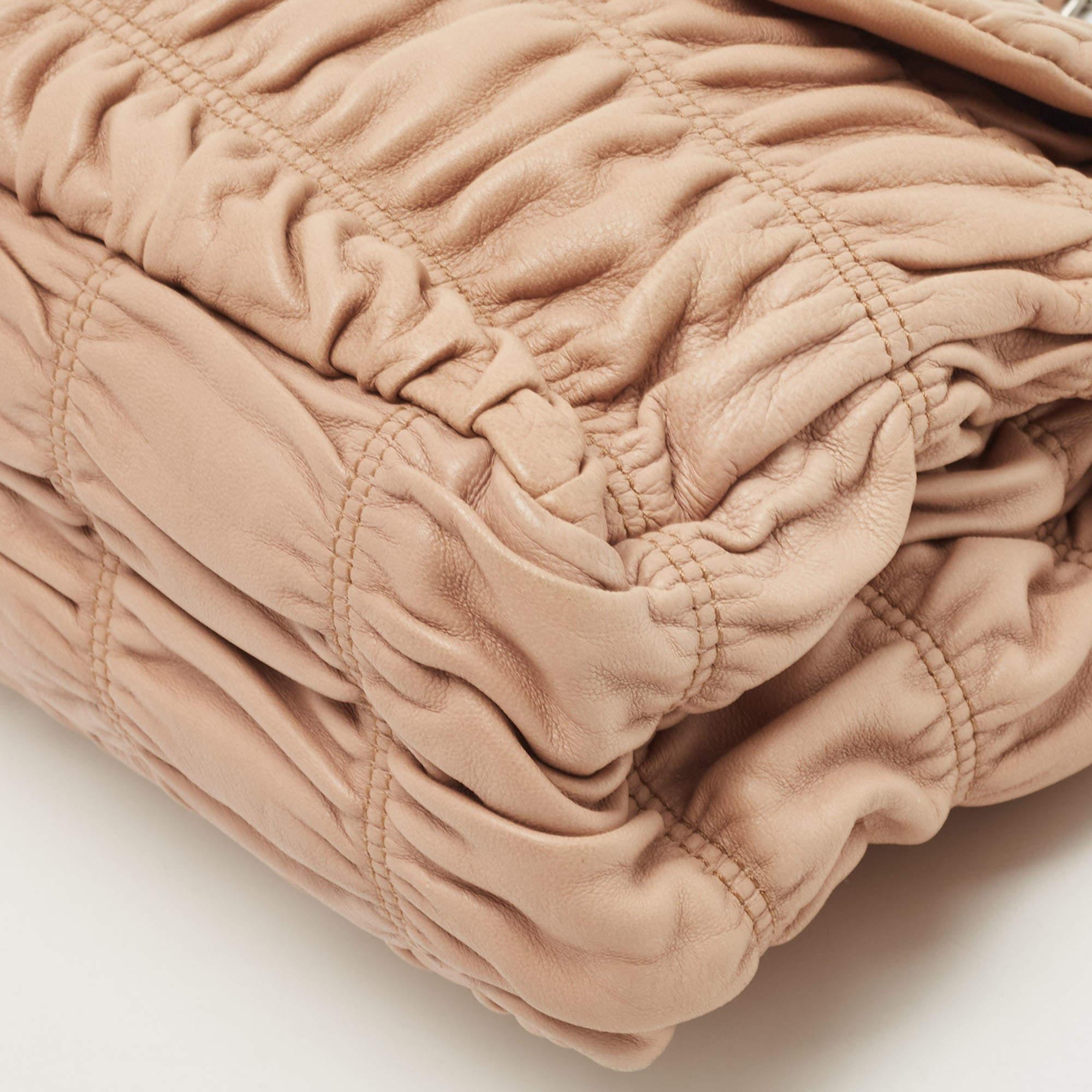 Prada Beige Gaufre Leather Logo Flap Chain Shoulder Bag 5