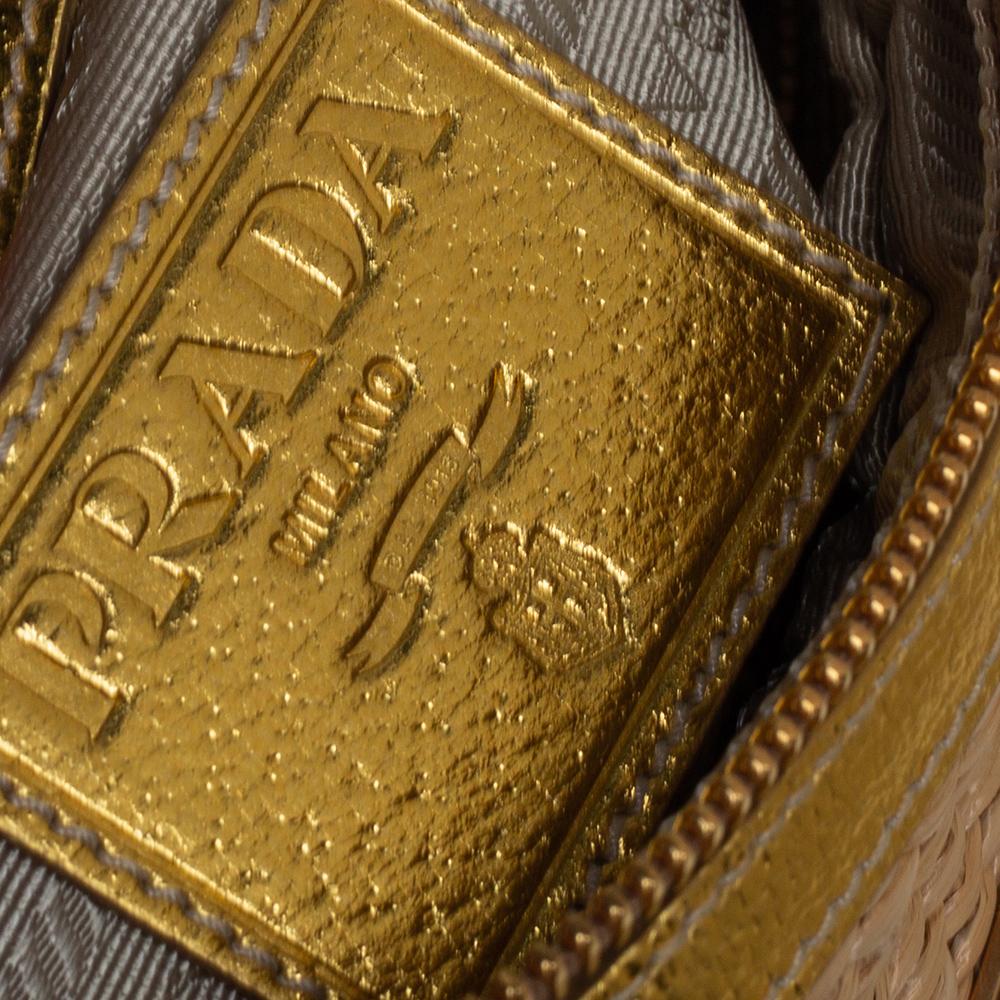 Prada Beige/Gold Leather and Straw Dome Satchel 1