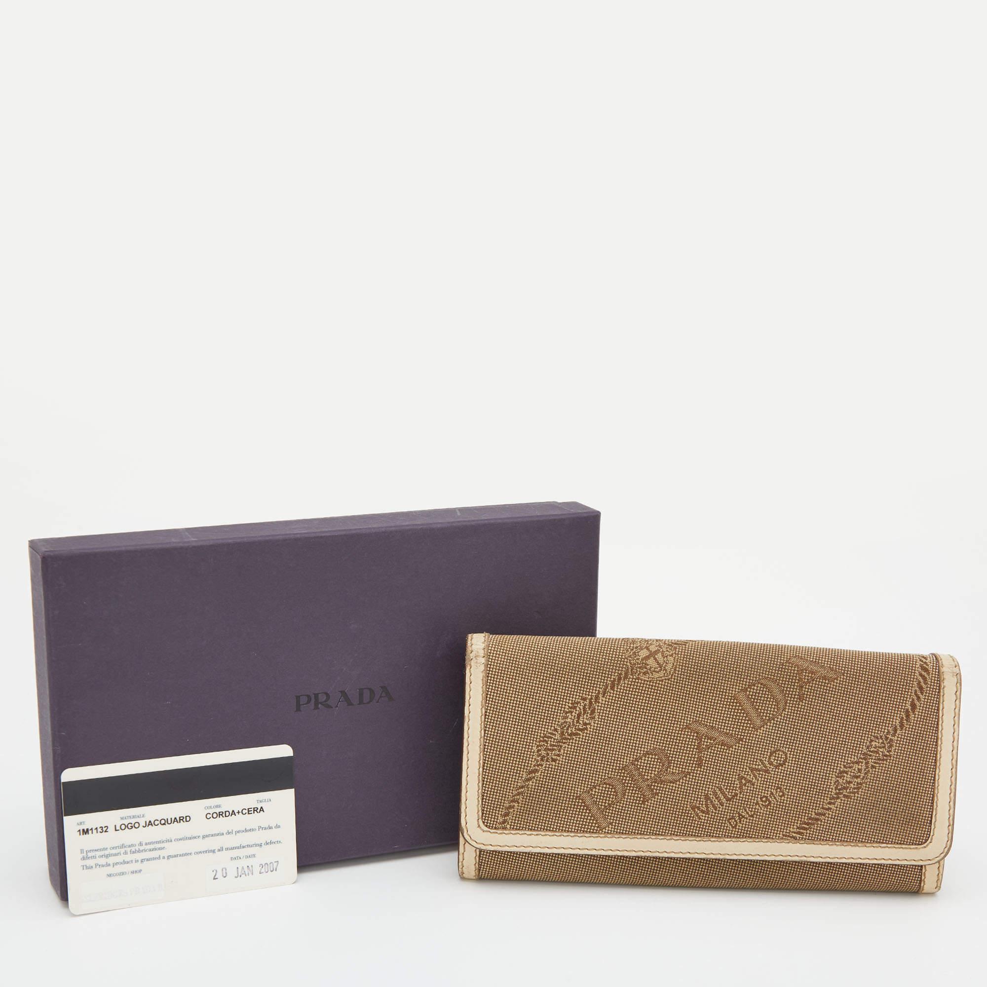Prada Beige Jacquard Logo Canvas and Leather Flap Continental Wallet 2