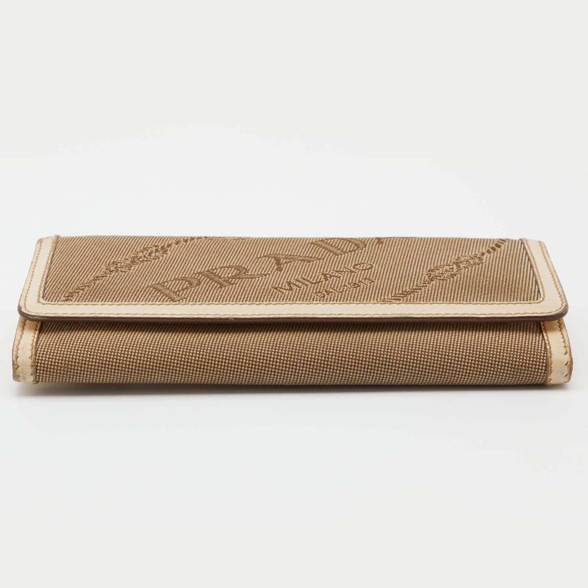 Prada Beige Jacquard Logo Canvas and Leather Flap Continental Wallet 3