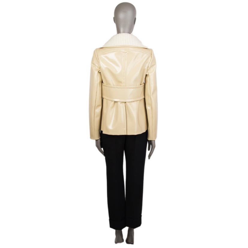 Women's PRADA beige KNIT COLLAR VINYL Peacoat Coat Jacket 40 S