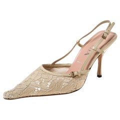 Prada Beige Lace/Satin Slingback Pointed Toe Sandals Size 36.5